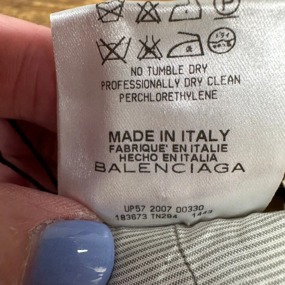 New Balenciaga Paris Gray Pinstripe 100% Silk Tie Belt Scarf Made in‎ Italy NWT